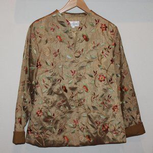 Cathayana gold embroidered floral dressy jacket women's size Large